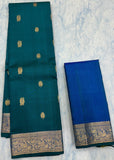 Peacock teal and Royal Blue Kanjivaram Saree with Antique gold Zari Border