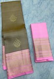 Moss Green Kanjivaram Saree with Baby Pink Border