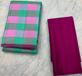 Mint Green with pink checks Kanjivaram Saree