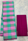 Mint Green with pink checks Kanjivaram Saree