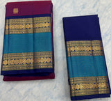 Purple Kanjivaram Saree with Royal Blue and golden Zari Border