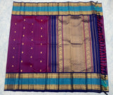 Purple Kanjivaram Saree with Royal Blue and golden Zari Border