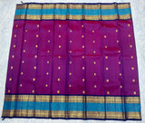 Purple Kanjivaram Saree with Royal Blue and golden Zari Border