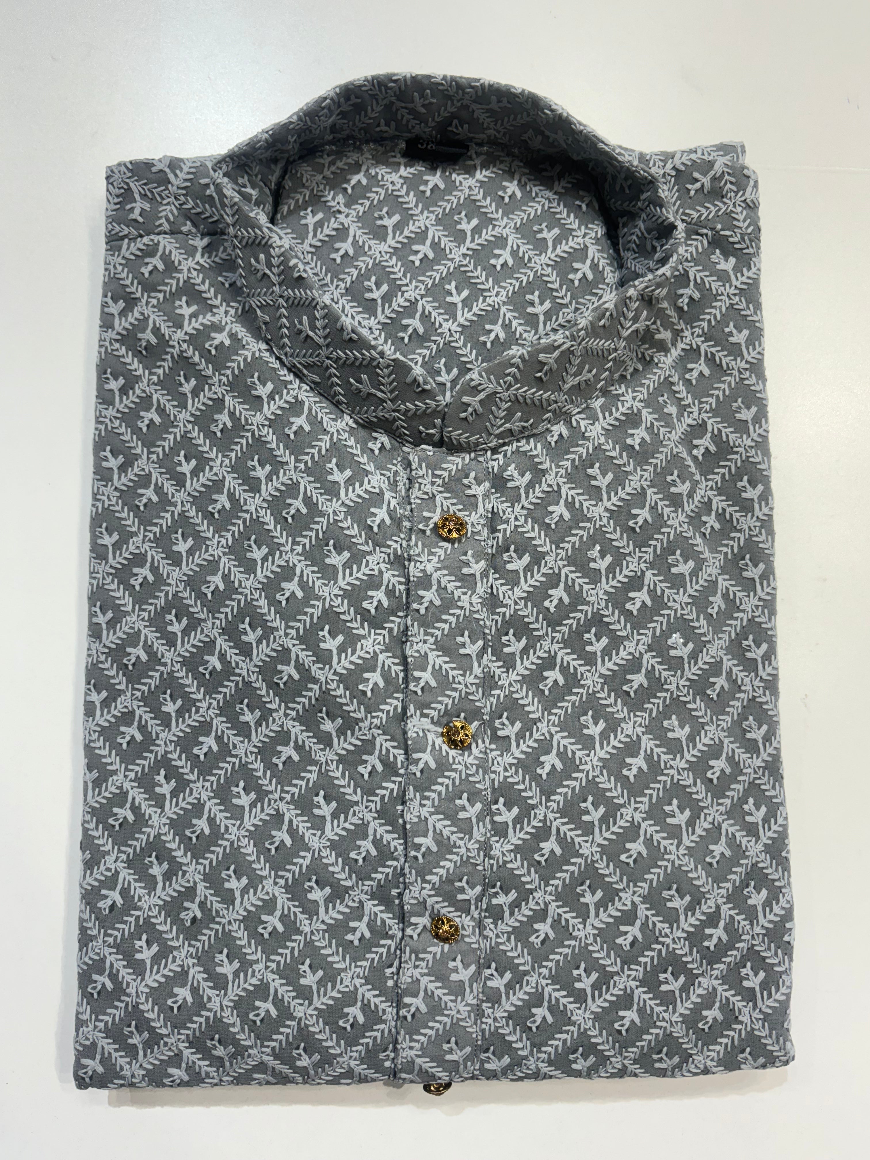 Gray Chikankari Mens Kurta Set - MIRASILKS Gray Chikankari Mens Kurta Set