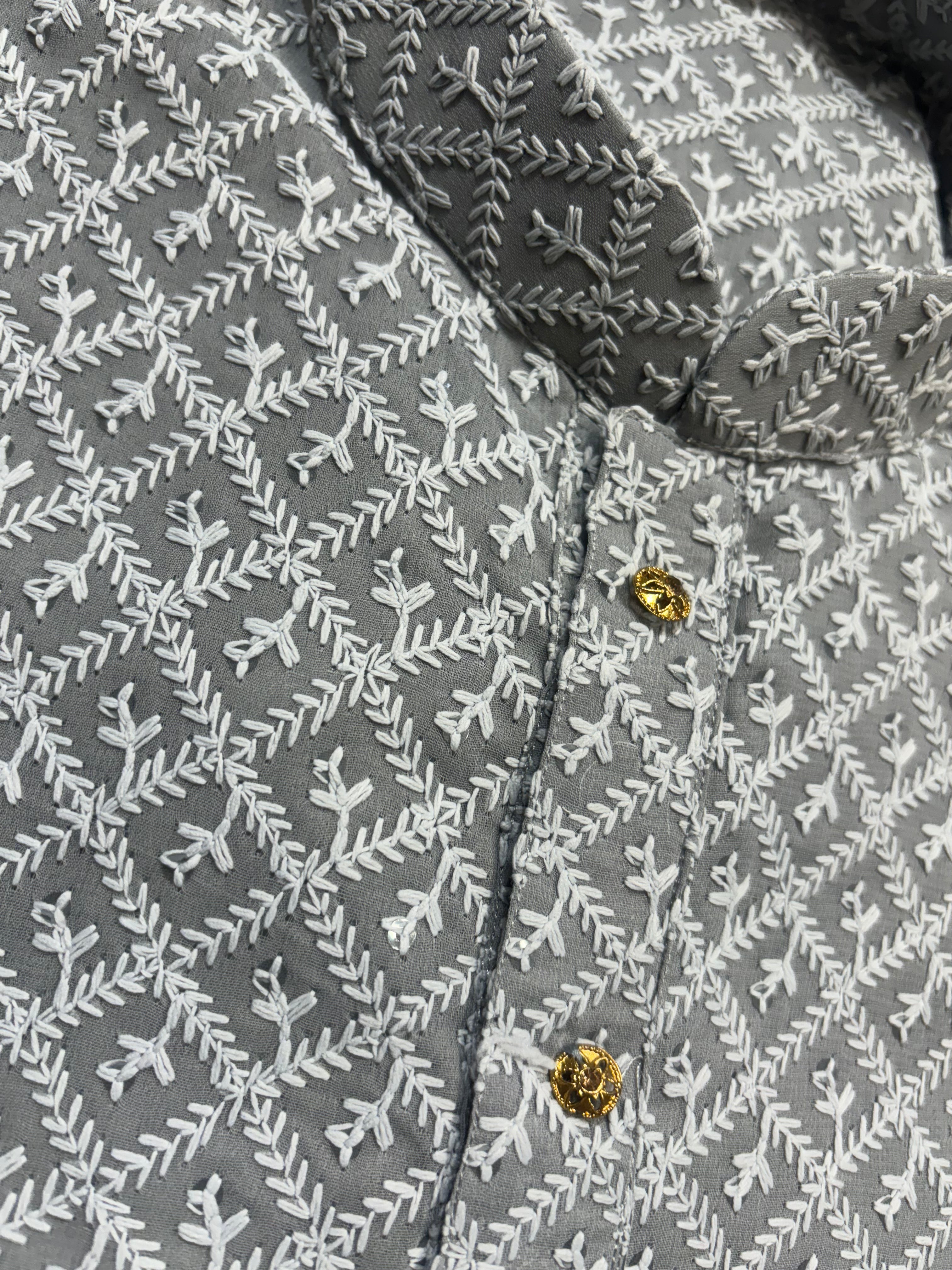 Gray Chikankari Mens Kurta Set - MIRASILKS Gray Chikankari Mens Kurta Set