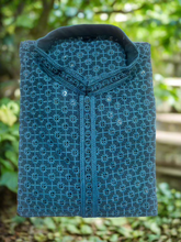 Peacock Blue Chikankari Kurta Set for Men - MIRASILKS Peacock Blue Chikankari Kurta Set for Men