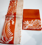 Orange with White Bhatik print Bengal Silk Saree