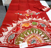 Red Multi Color Floral Design Bengal Silk Saree