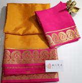 Yellow Mysore Pure Silk Saree With Blush Pink Border