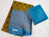 Moss Green Kanjivaram Saree with Sky Blue Border