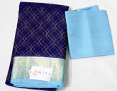Navy Blue Wines Kanjivaram Saree with Sky Blue Border