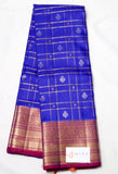 Royal Blue Red Checkered Kanjivaram Saree with maroon Border