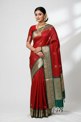 Maroon Red Kanjivaram Saree with green Border