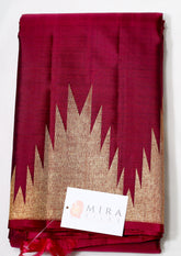 Maroon Red Kanjivaram Saree with Golden Temple Border