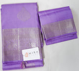 Lavender Kanjivaram Silk Saree with Silver border & Pallu