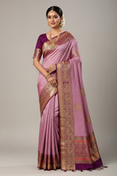 Pink Kanjivaram Saree with Purple Border