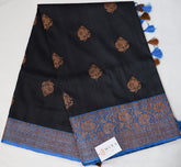 Black Banarasi Katan Silk Saree with Blue Flower Border
