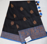 Black Banarasi Tussar Silk Saree with Copper Zari