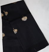 Black Raw Mango Saree with Golden Silver Flower Buttas