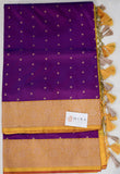 Purple Banaras Katan Silk Saree with Mustard Yellow Border