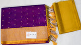 Purple Banaras Katan Silk Saree with Mustard Yellow Border