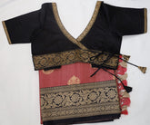 Peach Banaras Silk Saree with stiched Blouse