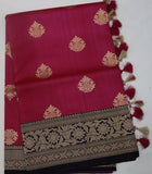 Ruby Pink Banaras Silk Saree with Black Border