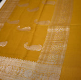 Mustard Yellow Banaras Chiffon Saree With Silver zari