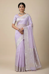 Purple Banaras Chiffon Saree With Silver zari