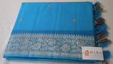 Blue Banaras Chiffon Saree With Silver zari