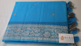 Blue Banaras Chiffon Saree With Silver zari