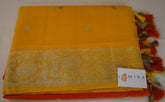 Yellow and Orange Banaras Chiffon Saree With Silver zari