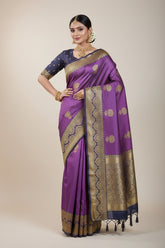 Elegant Pure silk Purple Banaras Katan Silk Saree