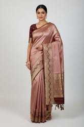 Elegant pure silk Dusty Rose Pink Banaras Katan Silk Saree