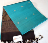 Dark Turquoise Blue Retta Pettu Soft Silk Saree with Coffee Brown border & Pallu