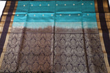 Dark Turquoise Blue Retta Pettu Soft Silk Saree with Coffee Brown border & Pallu