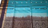 Dark Turquoise Blue Retta Pettu Soft Silk Saree with Coffee Brown border & Pallu
