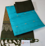 Turquoise Blue Soft Silk Saree with Moss Green Pallu