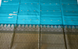 Turquoise Blue Soft Silk Saree with Moss Green Pallu