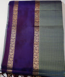 Gray Retta Pettu Soft Silk Saree with Purple border & Pallu