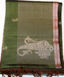 Dark Moss Green Soft Silk Saree with Brown Pallu
