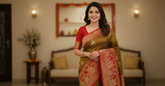Mustard Banaras Tassar Silk Saree with red Border