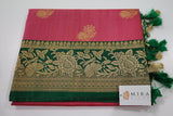 Ruby Pink Banaras Tussar Silk Saree with Green Border