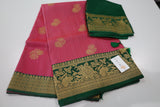 Ruby Pink Banaras Tussar Silk Saree with Green Border