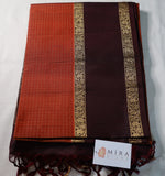 Rust Orange Retta Pettu Soft Silk Saree with Coffee Brown Pallu