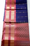 Navy Blue Retta Pettu Soft Silk Saree with Dust Rose Pink border & Pallu
