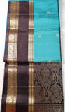 Dark Turquoise Blue Retta Pettu Soft Silk Saree with Coffee Brown border & Pallu