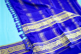Pure Mysore Silk Teal color Saree With Royal blue Border - Silk Mark Certified