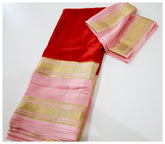 Pure Mysore Silk Red Saree With Baby pink Border - Silk Mark Certified