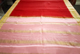 Pure Mysore Silk Red Saree With Baby pink Border - Silk Mark Certified